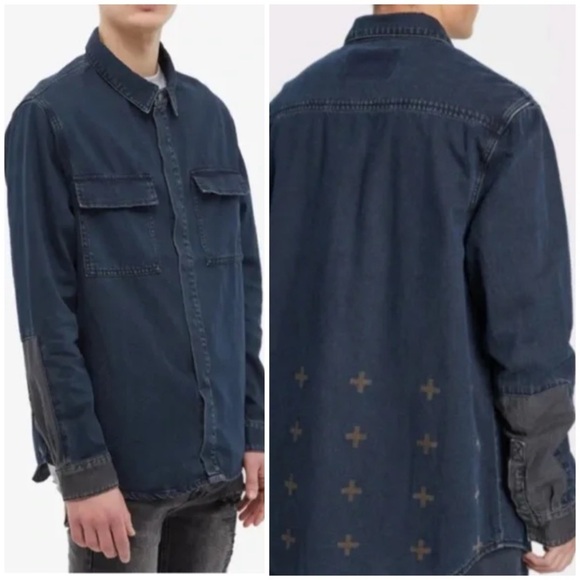 New Ksubi Snakebite Long Sleeve Shirt Shadow Redye Denim Cotton Blue Sz XL